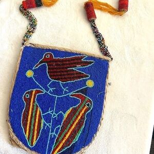 Vintage Tribal Hand Beaded Parrot Purse
